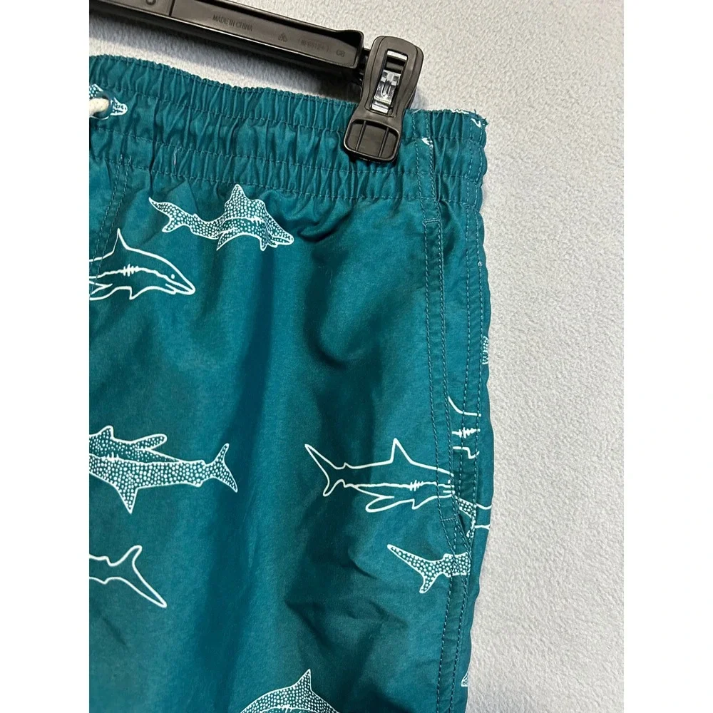 Old Navy Shark Print Swim‎ Trunks Mens Medium Teal Blue Board Shorts